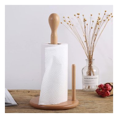 ORGANIZADOR VERTICAL DE PAPEL TOALLA EN MADERA CON BASE REDONDA Y DOBLE PALO - 2