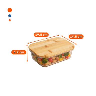 PACK4 CAJA DE VIDRIO 1040ML RECTANGULAR TRANSPARENTE CON TAPA BAMBU COCINA - 4
