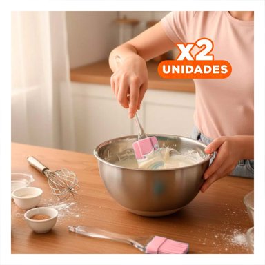 PACK2 UTENSILIO ESPATULA Y BROCHA DE SILICONA ROSADO PARA REPOSTERIA Y+REGALO STICKER - 1