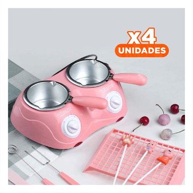 PACK2 RECIPIENTE DOBLE ROSADO PARA BEBIDAS DE CHOCOLATE CON ACCESORIOS Y+REGALO STICKER - 1