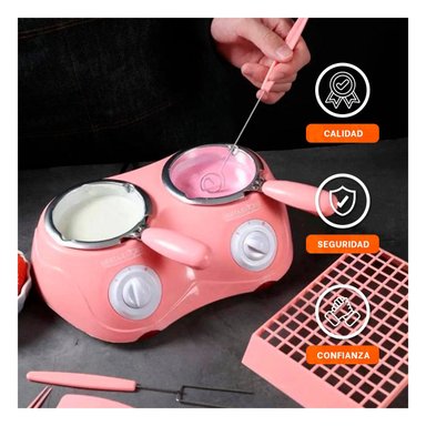 PACK2 RECIPIENTE DOBLE ROSADO PARA BEBIDAS DE CHOCOLATE CON ACCESORIOS Y+REGALO STICKER - 5