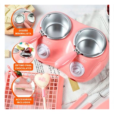 CACEROLA ROSADA DOBLE PARA CHOCOLATE CON ACCESORIOS COMPLETOS Y+PAPEL REGALO - 5