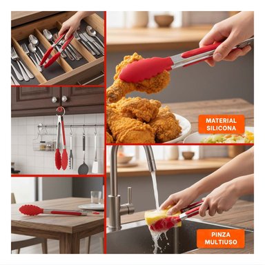 PACK6 PRENSA FUNCIONAL 21CM EN ROJO PARA COCINA HOGAR Y PARRILLA Y+PAPEL REGALO - 3
