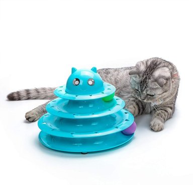 PLATAFORMA CON PELOTAS DE 3 NIVELES CELESTE PARA GATO ACTIVO Y+REGALO STICKER - 3