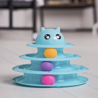 PLATAFORMA CON PELOTAS DE 3 NIVELES CELESTE PARA GATO ACTIVO Y+REGALO STICKER - 5