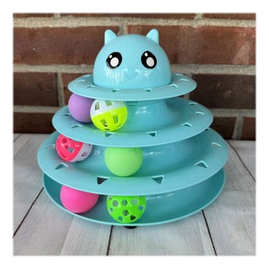 PACK4 TORRE ESTABLE DE 3 NIVELES CON PELOTAS CELESTE PARA MASCOTA - 3