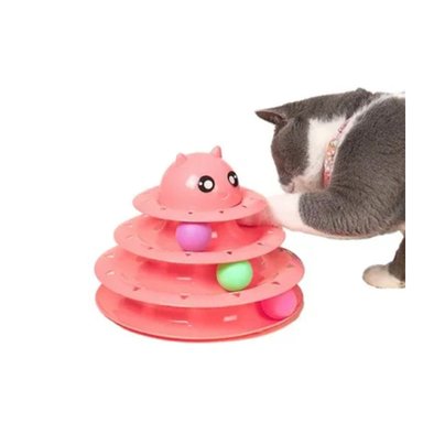 CIRCUITO CON PELOTAS DE 3 NIVELES ROSADO PARA GATO ACTIVO Y+PAPEL REGALO - 2