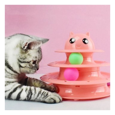 CIRCUITO CON PELOTAS DE 3 NIVELES ROSADO PARA GATO ACTIVO Y+PAPEL REGALO - 5