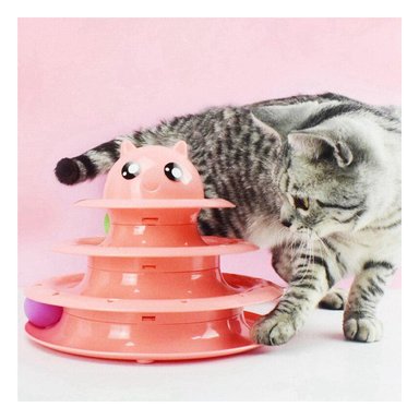 PACK4 TORRE ESTABLE DE 3 NIVELES CON PELOTAS ROSADO PARA MASCOTA - 2