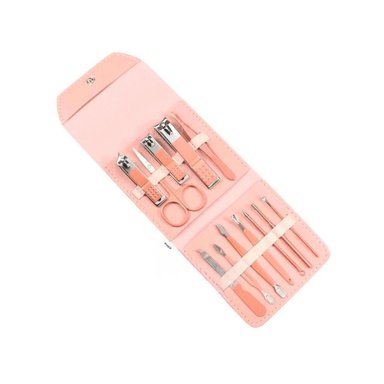 PACK6 HERRAMIENTAS MANICURE Y PEDICURE 12 PIEZAS ROSADO CON CORTAUÑAS Y+REGALO STICKER - 2