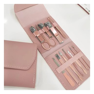 PACK6 HERRAMIENTAS MANICURE Y PEDICURE 12 PIEZAS ROSADO CON CORTAUÑAS Y+REGALO STICKER - 5