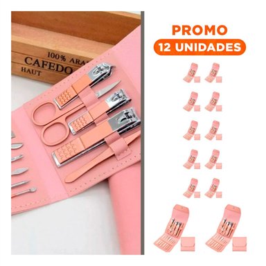 PACK12 HERRAMIENTAS DE BELLEZA 12 PIEZAS MANICURE Y PEDICURE ROSADO Y+REGALO STICKER - 1