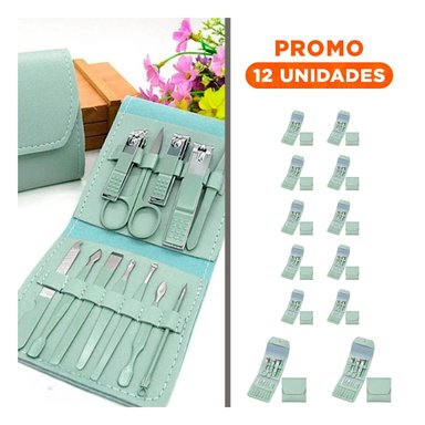 PACK12 EQUIPO CUIDADO UÑAS 12 PIEZAS MANICURE Y PEDICURE VERDE CON PINZAS Y+REGALO STICKER - 1