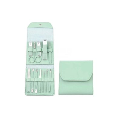 PACK12 EQUIPO CUIDADO UÑAS 12 PIEZAS MANICURE Y PEDICURE VERDE CON PINZAS Y+REGALO STICKER - 2