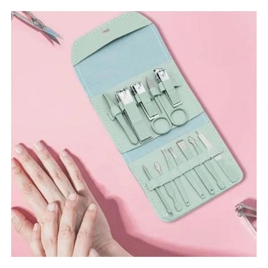 PACK12 EQUIPO CUIDADO UÑAS 12 PIEZAS MANICURE Y PEDICURE VERDE CON PINZAS Y+REGALO STICKER - 3