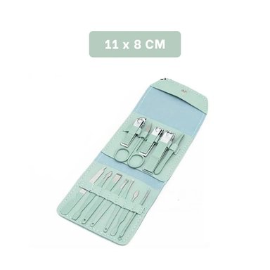 PACK12 EQUIPO CUIDADO UÑAS 12 PIEZAS MANICURE Y PEDICURE VERDE CON PINZAS Y+REGALO STICKER - 4