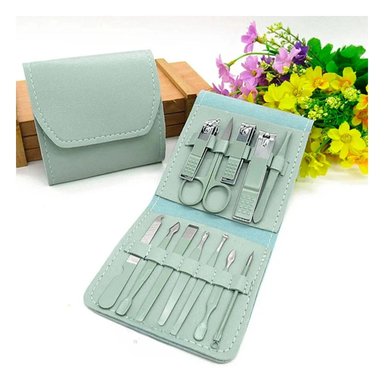 PACK2 ESTUCHE MANICURE Y PEDICURE 12 PIEZAS VERDE CON ACCESORIOS - 2