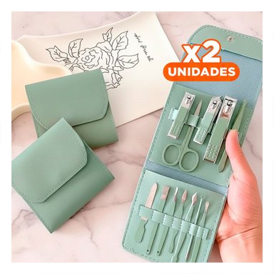 PACK2 ESTUCHE PROFESIONAL 12 PIEZAS MANICURE Y PEDICURE VERDE CON HERRAMIENTAS Y+REGALO STICKER - 1