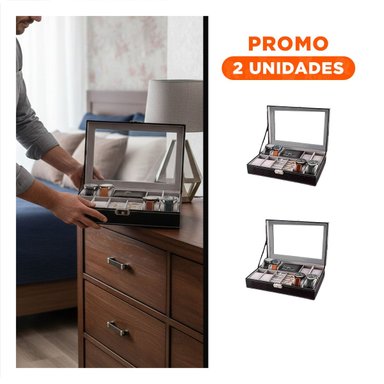 PACK2 COFRE PORTA JOYAS NEGRO CON ESPACIO PARA 8 RELOJES - 1