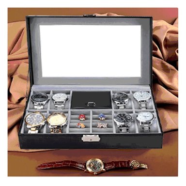 PACK2 COFRE PORTA JOYAS NEGRO CON ESPACIO PARA 8 RELOJES - 3