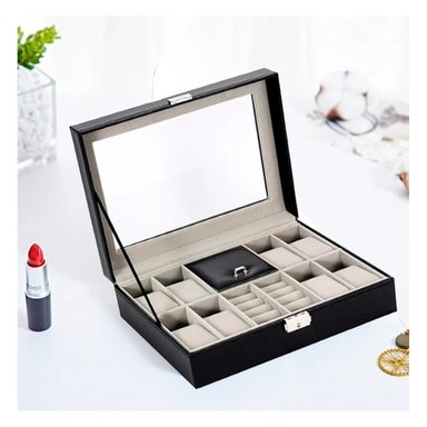 PACK2 COFRE PORTA JOYAS NEGRO CON ESPACIO PARA 8 RELOJES - 5