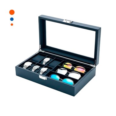 PACK2 CAJA PARA 6 RELOJES Y 3 LENTES NEGRO COMPLETO CON ACABADO MODERNO Y+REGALO STICKER - 2