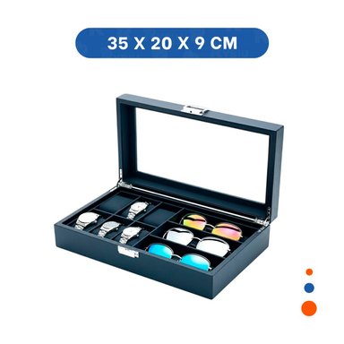 PACK2 CAJA PARA 6 RELOJES Y 3 LENTES NEGRO COMPLETO CON ACABADO MODERNO Y+REGALO STICKER - 4