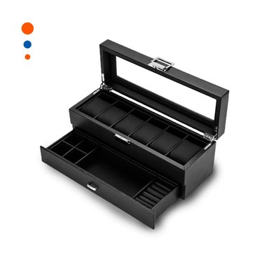 ORGANIZADOR DE RELOJES Y ACCESORIOS NEGRO 2 NIVELES COMPLETO Y+PAPEL REGALO - 1