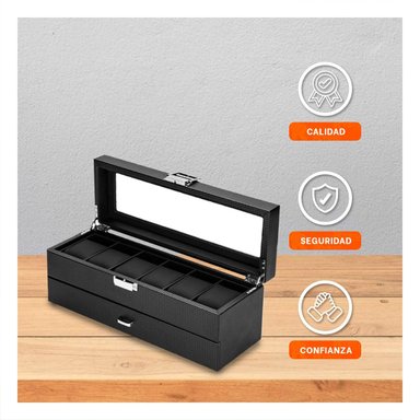 ORGANIZADOR DE RELOJES Y ACCESORIOS NEGRO 2 NIVELES COMPLETO Y+PAPEL REGALO - 3