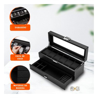 ORGANIZADOR DE RELOJES Y ACCESORIOS NEGRO 2 NIVELES COMPLETO Y+PAPEL REGALO - 5