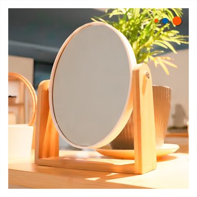 PACK6 ESPEJO OVALADO DE MESA DOBLE VISTA 15CM CON BASE MADERA Y+PAPEL REGALO - 2