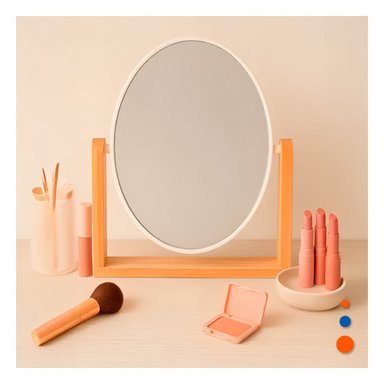 PACK6 ESPEJO OVALADO DE MESA DOBLE VISTA 15CM CON BASE MADERA Y+PAPEL REGALO - 5