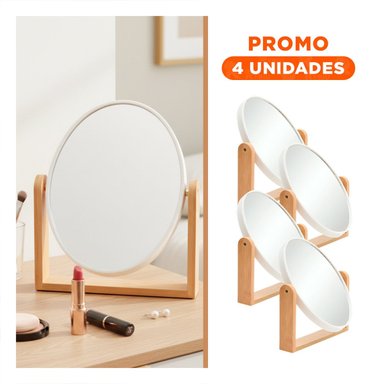 PACK4 ESPEJO OVALADO DOBLE TRANSPARENTE 15CM CON BASE MADERA Y+REGALO STICKER - 1