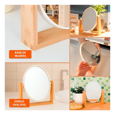 PACK4 ESPEJO OVALADO DOBLE TRANSPARENTE 15CM CON BASE MADERA Y+REGALO STICKER - 2