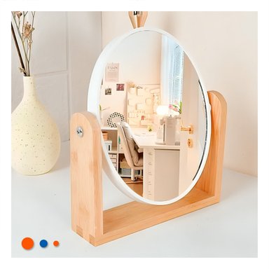 PACK12 ESPEJO OVALADO DOBLE PARA HOGAR 15CM CON BASE MADERA - 2