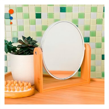 PACK12 ESPEJO OVALADO DOBLE PARA HOGAR 15CM CON BASE MADERA - 5