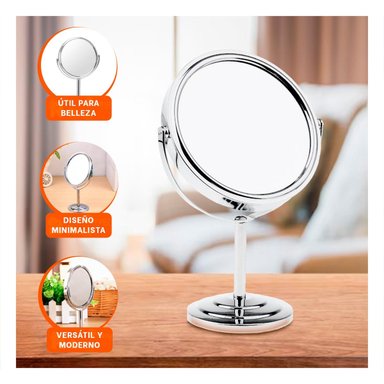 REFLEJO COMPACTO CIRCULAR DOBLE DE MESA 14,5CM PLATEADO Y+POST IT - 2