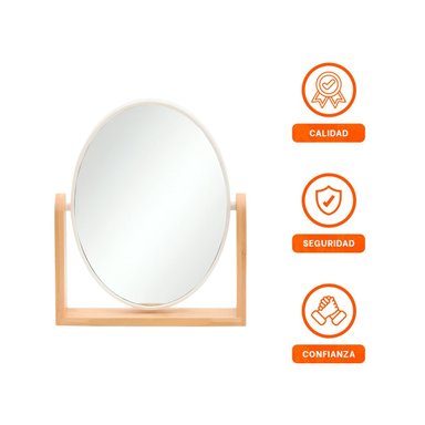 ESPEJO OVALADO DOBLE COMPACTO 15CM CON BASE MADERA HOGAR - 3