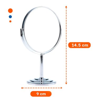 ESPEJO COMPACTO CIRCULAR DOBLE DE MESA 14,5CM PLATEADO Y+LIGAS REGALO - 3