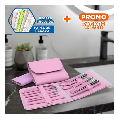 PACK12 HERRAMIENTAS PROFESIONALES 12 PIEZAS MANICURE Y PEDICURE LILA COMPLETO Y+PAPEL REGALO - 1
