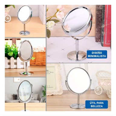 PACK2 LUNA COMPACTA CIRCULAR DOBLE DE MESA 14,5CM PLATEADO Y+PAPEL REGALO - 3