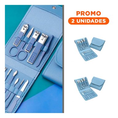PACK2 ESTUCHE PROFESIONAL 12 PIEZAS MANICURE Y PEDICURE CELESTE CON HERRAMIENTAS - 1