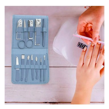 PACK2 ESTUCHE PROFESIONAL 12 PIEZAS MANICURE Y PEDICURE CELESTE CON HERRAMIENTAS - 2