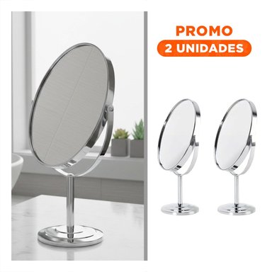 PACK2 LUNA COMPACTA OVALADA DOBLE DE MESA 16CM PLATEADO - 1