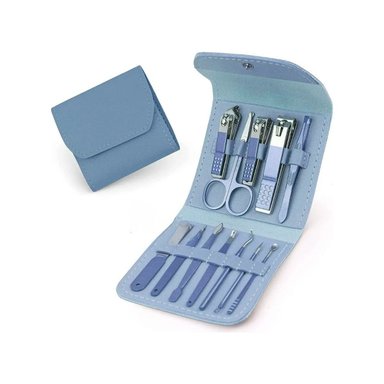PACK2 ESTUCHE BELLEZA 12 PIEZAS MANICURE Y PEDICURE CELESTE CON PINZAS Y+REGALO STICKER - 2