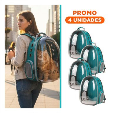 PACK4 MORRAL EXPANDIBLE PARA GATO EN CELESTE CON BURBUJA VISIBLE Y SOPORTE Y+REGALO STICKER - 1