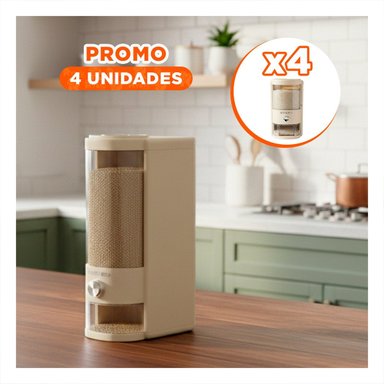 PACK4 DISPENSADOR DE COLOR CREMA Y TRANSPARENTE 10L DE GRANOS PARA MANTENER FRESCO - 1