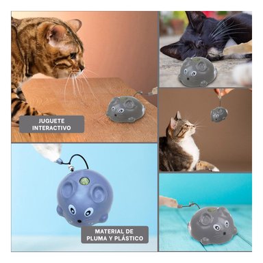 PACK6 ACCESORIO DE JUEGO RATON CON PLUMA PLOMO MUY SUAVE PARA SU MASCOTA Y+PAPEL REGALO - 3