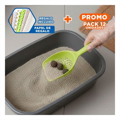 PACK12 TAMIZADOR RESISTENTE 32X16CM PARA ARENA DE GATO AMARILLO Y+PAPEL REGALO - 1