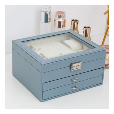 PACK4 CAJA ORGANIZADORA CELESTE ACERO PARA JOYERO 3 NIVELES RESISTENTE - 2